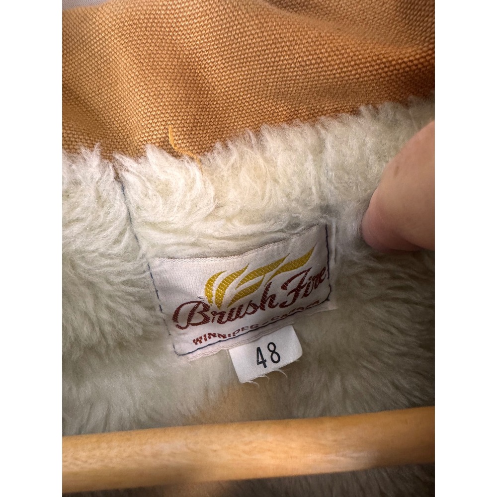 Vintage Brush Fire Canvas Work Jacket Sherpa Lined Duck‎ Chore Coat Brown Men 48 - Picture 6 of 13